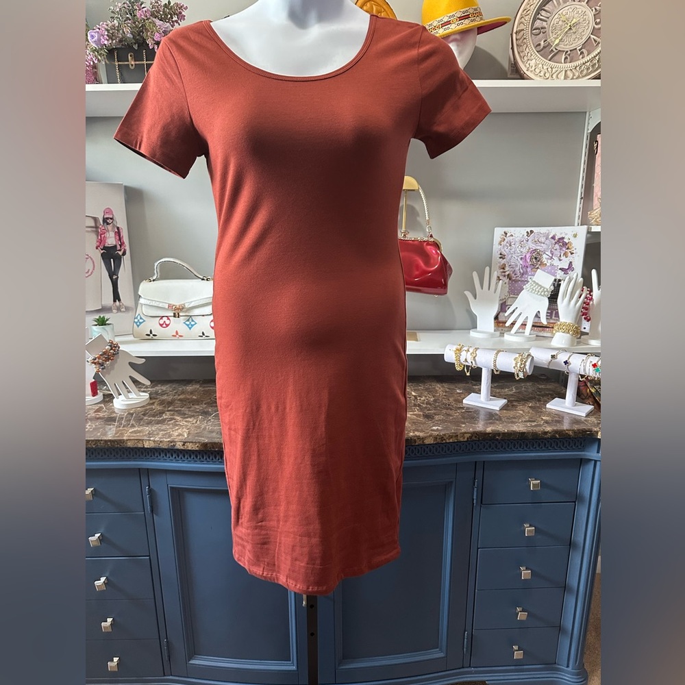 Zenana Outfitters Orange Sheath Midi Dress Crew Neck Raglan Sleeves